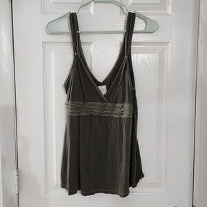 ​VTG Abercrombie & Fitch Olive Green Babydoll Tank Top Y2K Grunge Boho Large